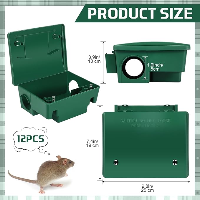 Qualirey 12 Packs Rat Bait Station Box Outdoor Rodent Rat Traps with Key Mouse Bait Station Indoor Mice Box for Outdoor Use Keeping Pets and Children Safe (Green)
