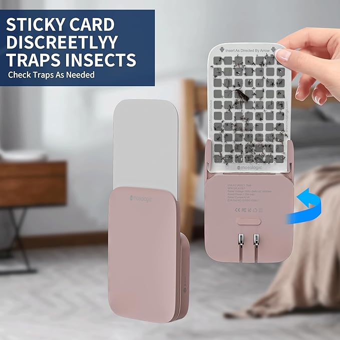 Mosalogic Fly Insect Trap Plug-in Fruit Flies Killer Gnat Trapper Moth Catcher Fly Trapper UV Attractant Catcher for 400 Sq Ft of Protection Pink-1PACK