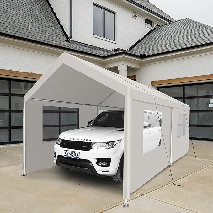 Carport 10x20 Ft Heavy Dut Car Port Canopy, Portable Garage Shelter Car Tents Carpas para Carros All Weather for Automobiles Truck Boat (White)