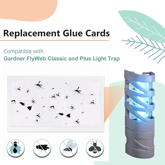 Qualirey 30 Pack Replacement Fly Glue Boards, Compatible with Gardner FlyWeb Fly Classic and Plus Light Trap, Sticky Cards Fly Traps for Indoors, Trap Fruit Flies, Mosquitoes, Gnats