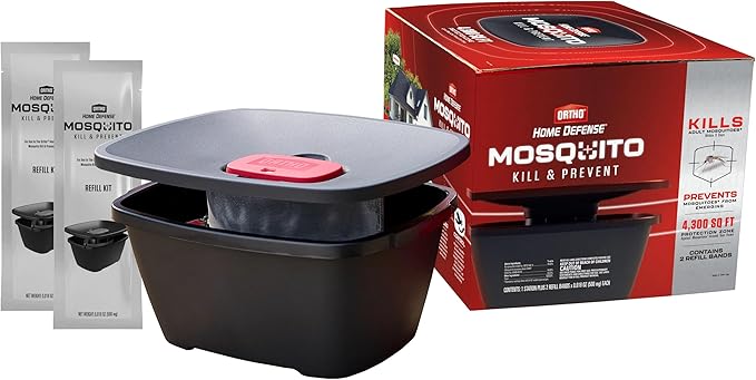 Ortho Home Defense Mosquito Kill and Prevent, Controls Mosquitoes and Larvae, Silent, Easy-to-Use, Protects up to 4,300 sq. ft., 1 Mosquito Station and 2 Bands for 2 Months Protection