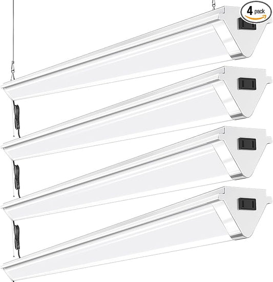 ANTLUX Linkable 4FT LED Shop Lights, 50W, 6000LM, 4 Foot LED Light Fixtures, 5000K Daylight White, 48 Inch Triangle Ceiling Lighting Fixtures for Garage, Workshop, Hanging or Flush Mount, 4 Pack