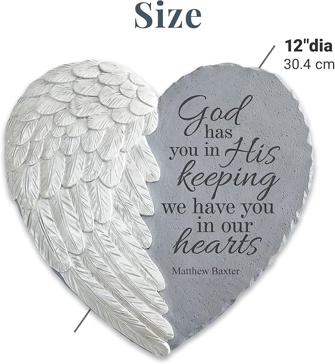 Let's Make Memories Personalized Memorial Garden Stone - Sympathy - Loss of Loved One - Condolences - Indoor/Outdoor - Durable Resin - 3D Wings of Love - Your Wings