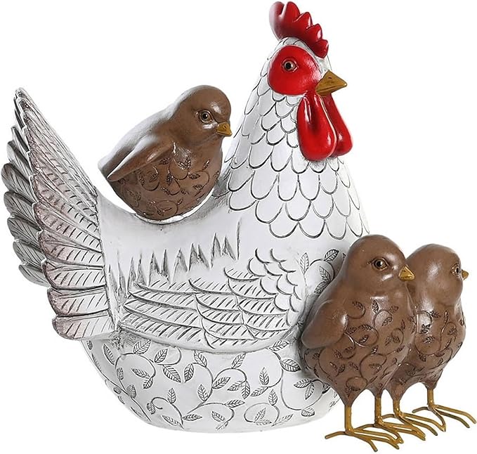 Chicken Statue Outdoor Decorative for Garden, Yard Figurine Ornament Funny Porch Sculpture for Patio Flower Bed Home Bookshelf, 8.3" H × 8.3" L × 6.3" W