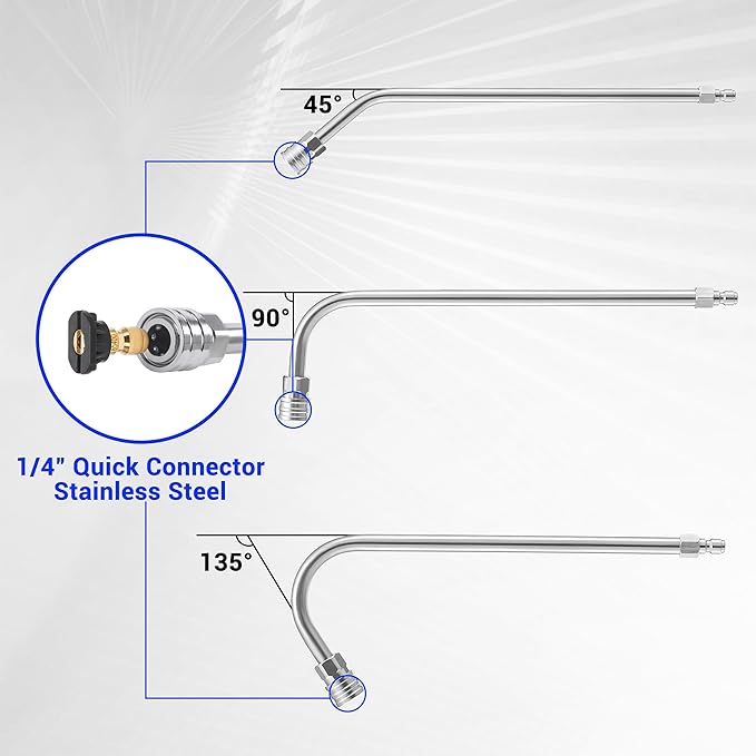 Tool Daily Pressure Washer Foam Cannon with 3 Pieces Curved Extension Wands 16 Inch, Soap Spray Nozzle, 1/4” Quick Connect, 3600 PSI