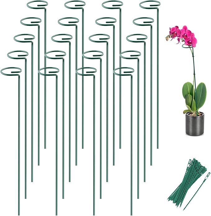 Joyhalo 20 Pack Plant Stakes, 16 Inch Plant Support Stakes, Flower Stakes with 24 Twist Ties, Garden Sticks for Plants Hibiscus, Sunflower, Red Hot Poker, Hydrangea, Tomato, Sapling Etc
