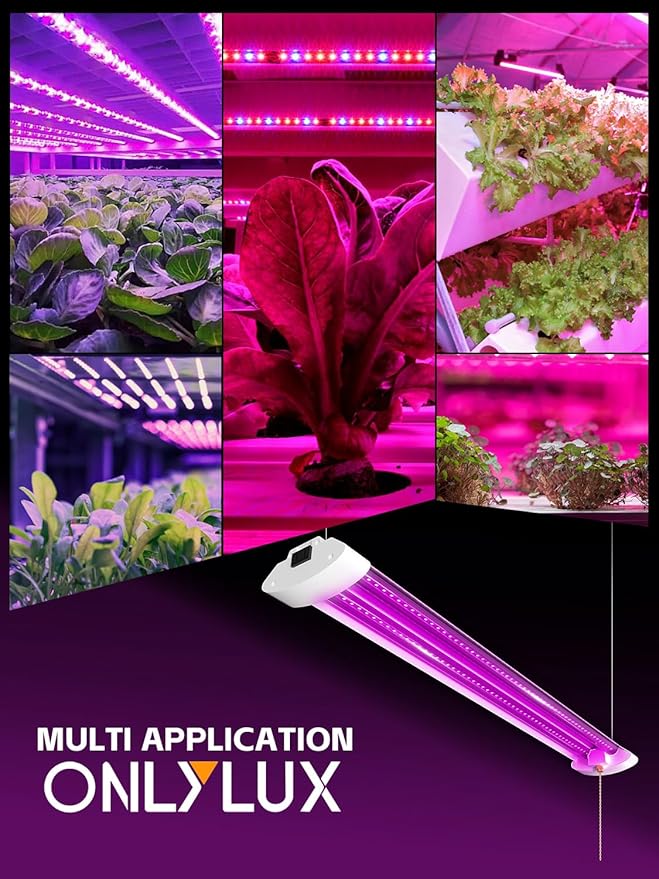 LED Grow Lights for Indoor Plants 48W, 4FT Full Spectrum Sunlight Plant Light, Hanging Suspended Fixture, Linkable, Super Bright, Greenhouse, Easy Installation 4-Pack