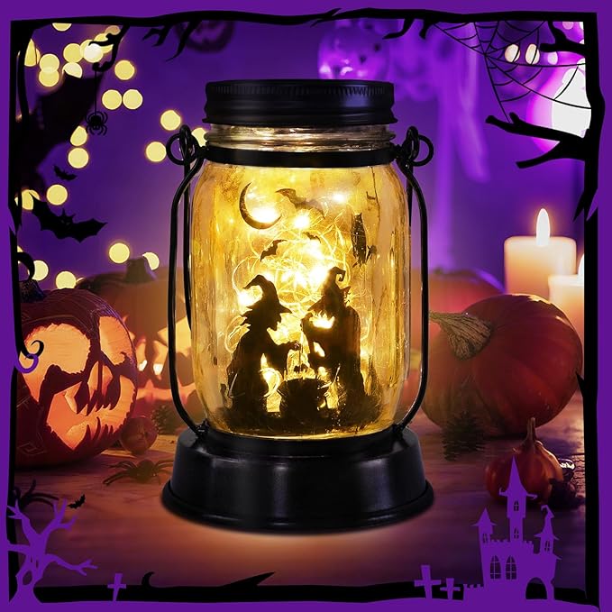 Halloween Decorations Gifts for Women/Men Halloween Witch Solar Lanterns Witch Decorations Outdoor Lights Solar Garden for Yard, Patio,Backyard,Porch Torches Light