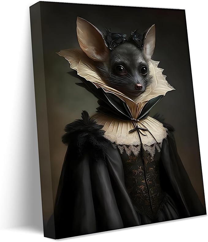 Jatinoo Gothic Bat Wall Art - Vintage Framed Canvas Print, Dark Academia & Halloween Decor, Gothic Home Aesthetic for Fantasy Art Lovers (11.5x15 Inch)