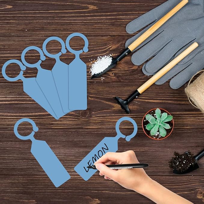 Plant Labels Yuanling 100Pcs Plastic Waterproof Plant Tree Tags Nursery Garden Markers for Indoor Outdoor Gardening Plants Vegetables Flowers Potted (Blue Color with 1 Marker Pen)