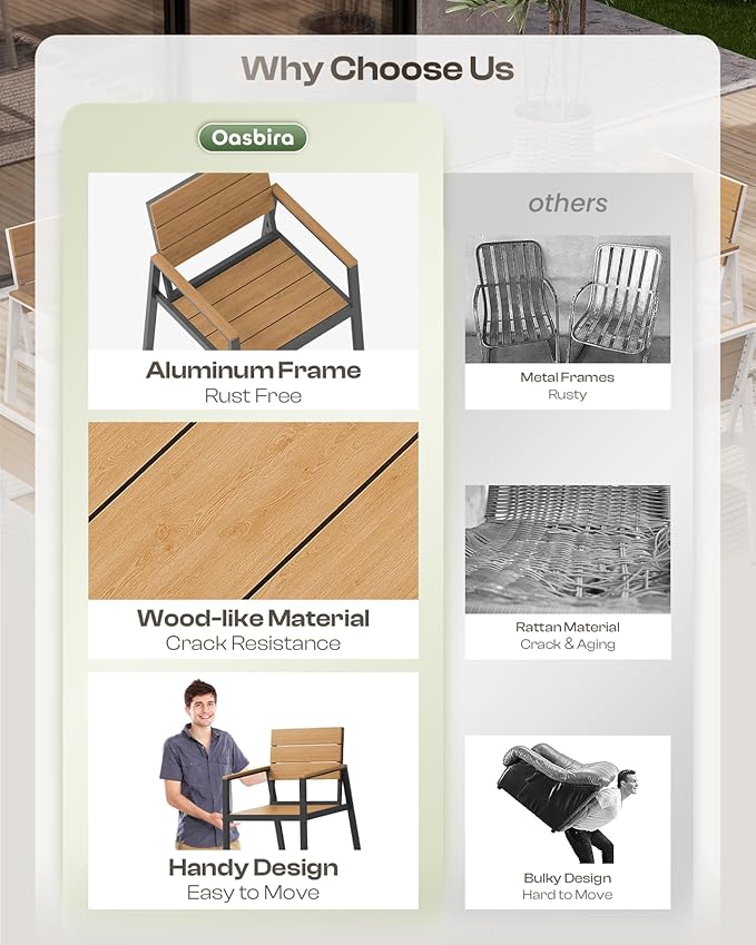 HDPS Outdoor Patio Dining Chairs Set of 2, 350LBS Capacity Aluminum Patio Dining Chairs with Armrests, Weather-Resistant for Lawn, Garden, Yard, Poolside and Indoor Use, Gray & Teak