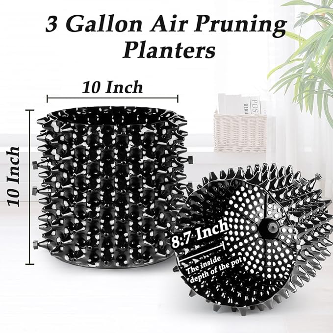 3 Gallon Air Pruning Container New Plastic Nursery Pot Fruit Vegetable Garden self-Planting pots, Size 10"x10", Black