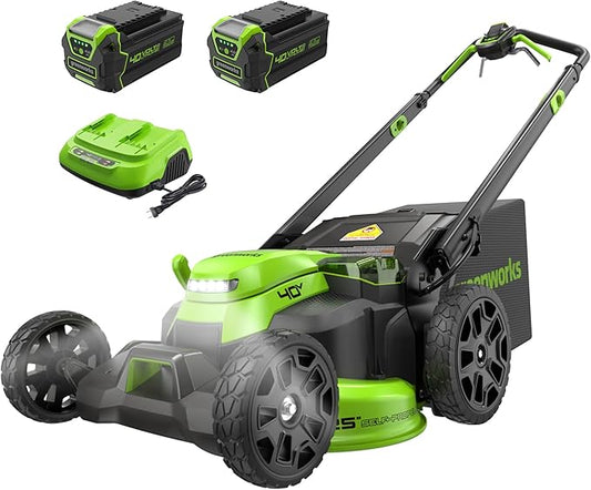 Greenworks 40V 25" Brushless Cordless (Self-Propelled) Lawn Mower (75+ Compatible Tools), (2) 4.0Ah Batteries and Dual Port Rapid Charger Included