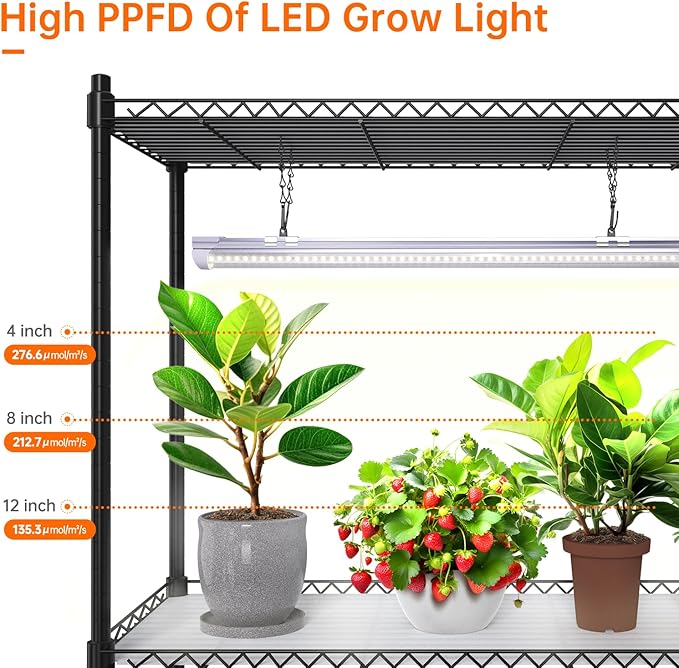 Plant Shelf with Grow Lights, 5-Tier Plant Stand with T8 24W Grow Light for Indoor Plants with Wheel, 5000K Full Spectrum LED Plant Light with Timer for Seedling, Seed Starting, 29.5x13.8x59IN