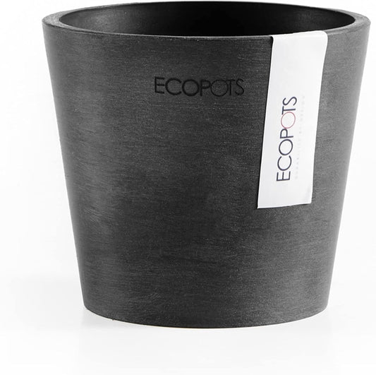 Ecopots Amsterdam Mini Durable Modern Round Recycled-Based Composite Flower Pot Planter, Dark Grey, 4"
