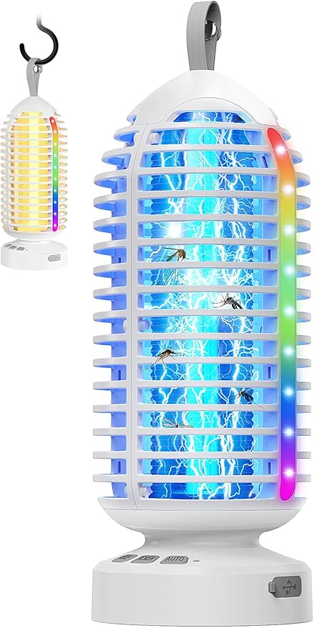 Bug Zapper Outdoor Indoor, Cordless Mosquito Zapper with LED Lights and Marquee Lights, Rechargeable Fly Zapper Outdoor Waterproof for Camping, Patio, Backyard, Garden, Home
