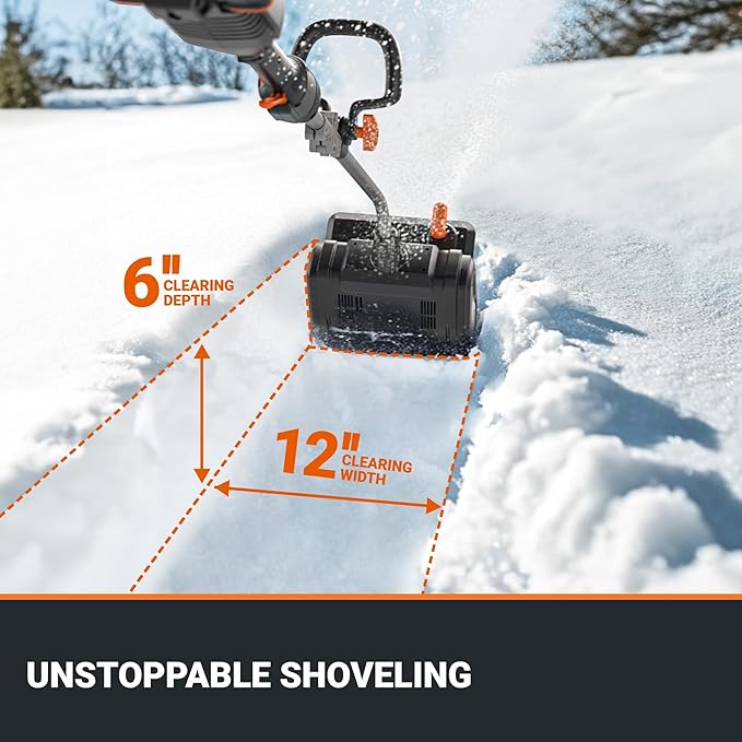 WORX Nitro 40V 12'' Electric Snow Shovel, 4-Car Driveway Cordless Snow Thrower, 2 Speeds Brushless Motor, Adjustable Front Handle, 4.0 Ah Battery and Charger Included, WG460