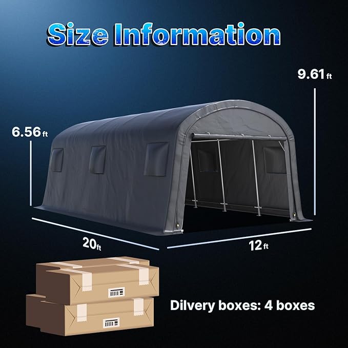 ADVANCE OUTDOOR 13x20 ft Large Space Garage Tent Carports with 2 Roll up Doors & Vents Outdoor Portable Storage Shelter for Vehicle Truck Boat Anti-UV Snow Resistant Waterproof, Gray