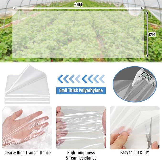 Legigo 12 X 26 Ft Clear Plastic Plant Covers Freeze Protection- 6 Mil Winter Greenhouse Plastic Sheeting for Frost Water Sun Wind Resistant, Plant Vegetable Blanket Covers for Cold Weather Garden Farm