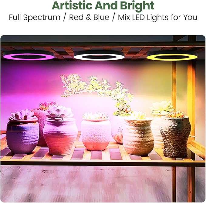 Mosthink 6.3" Ceiling Grow Lights for Indoor Plants, 288 LEDs Plant Light Full Spectrum, Under Cabinet Growing Lamp with Auto Timer, 10 Dimmable Levels, 3 Modes with Transparent Cover,Corded