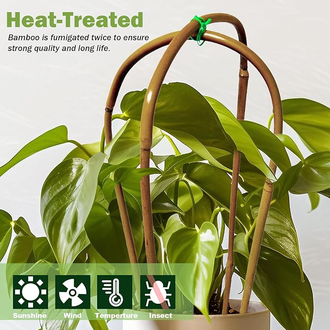 Natural U-Hoops Bamboo Plants Trellis 4Ft, Garden Trellis U-Shape for Climbing Plants, Garden Arch Support for Potted Plants, Vines, Ivy Climbing Plants, Flowers-3 Pack