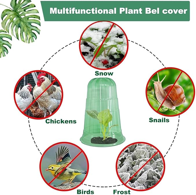 20 Pack Garden Cloches for Plants, Reusable Bell Plant Protector, Garden Protection from Animals Snails Birds Chickens Insect, 9.85" H X 7.3" D (Green)