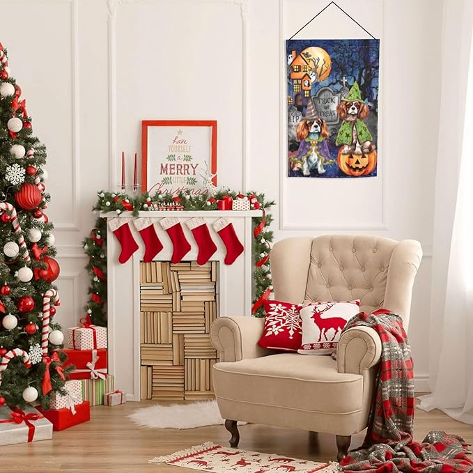 Beagle Dog Halloween Tombstone Scary Pumpkin Garden Flag Welcome Party Outdoor Outside Decorations Picks Home House Garden Yard Decor 12x18 Inch