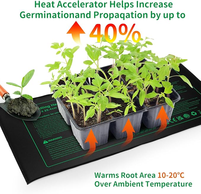 NAMOTEK Seedling Heat Mat, 10" x 20.75" Waterproof Plant Heating Mat, Warm Hydroponic Heating Pad for Indoor Home Gardening Seed Starter,Germination, Greenhouse