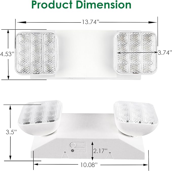 GRUENLICH LED Emergency Light, Exit Lighting Fixtures with Two LED Heads and Back-Up Batteries, UL 924 Qualified, 120/277 Voltage, 1-Pack