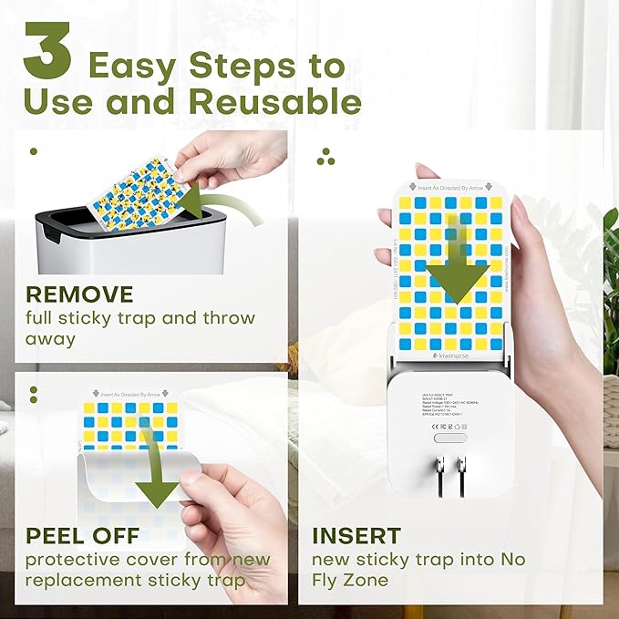 Flying Insect Trap Indoor - Plug-in Fly Catcher and Killers Includes Refills for House Flies, Fruit Flies, Gnats,Cover up to 800 ft², Off-White, 1 Trap + 4 Refills