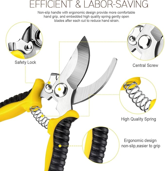 3 Pack Garden Pruning Shears Stainless Steel Blades Handheld Pruners Set with Gardening Gloves