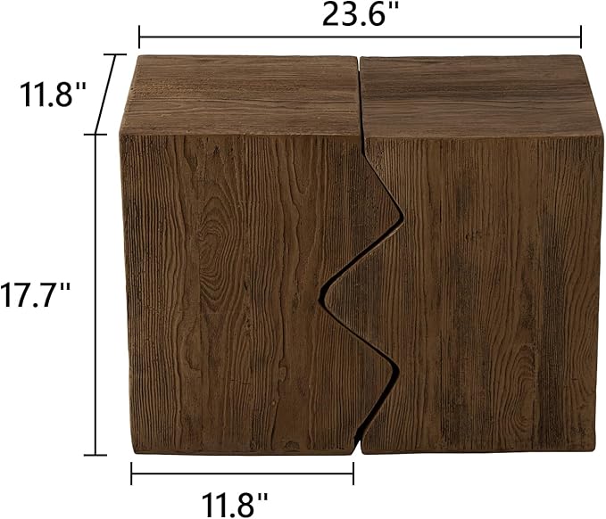 COSIEST Concrete Side Table, Set of 2 Rectangular Outdoor Side Tables, Decorative Garden Stools for Indoor Outdoor, Accent Table Patio Side Table Nesting End Table w Light Oak Colored Faux Wood