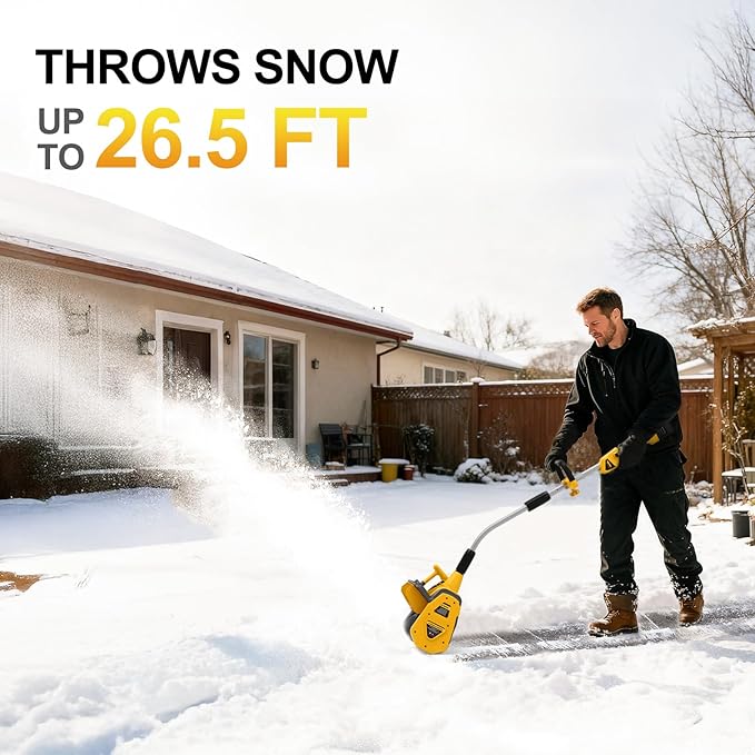 40V Cordless Snow Shovel Compatible with Dewalt 20V Battery(Tool Only), Electric Power Snow Thrower, Handheld Snow Blower with 13.2" in. Width 8" in. Depth, 26.5' ft Throwing Distance