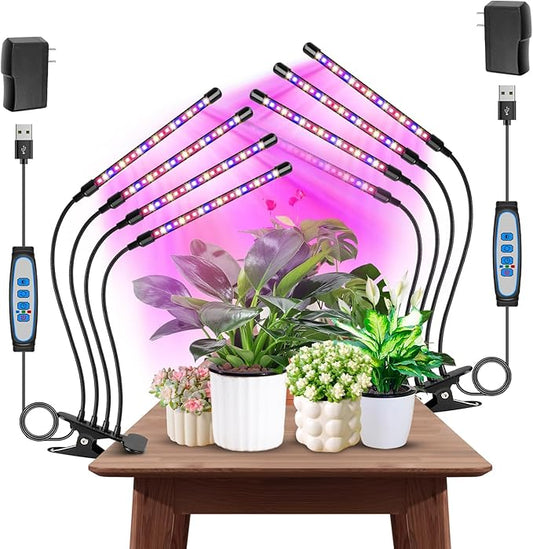 Garpsen Grow Light, 80 LEDs Full Spectrum Plant Lights for Indoor Growing with Clip, 3 Color Modes & 5 Dimming Levels Grow Lamp with Timer 6/12/16H, 360° Adjustable Gooseneck, for Indoor Plant(2Pack)