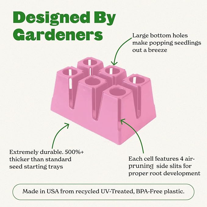 Epic Gardening Reusable Seed Starter Tray - 6 Cell/12 Seedling Starter Trays - Easy Watering, Indoor Greenhouse, Plant Starter, Gardener-Friendly for Seedlings | UV-Treated & BPA-Free - Pink