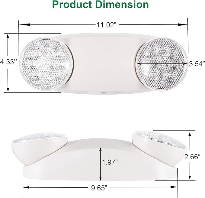 GRUENLICH LED Emergency Light, Exit Lighting Fixtures with 2 LED Bug Eye Heads and Back Up Batteries, UL 924 Qualified, 120/277 Voltage, 2-Pack