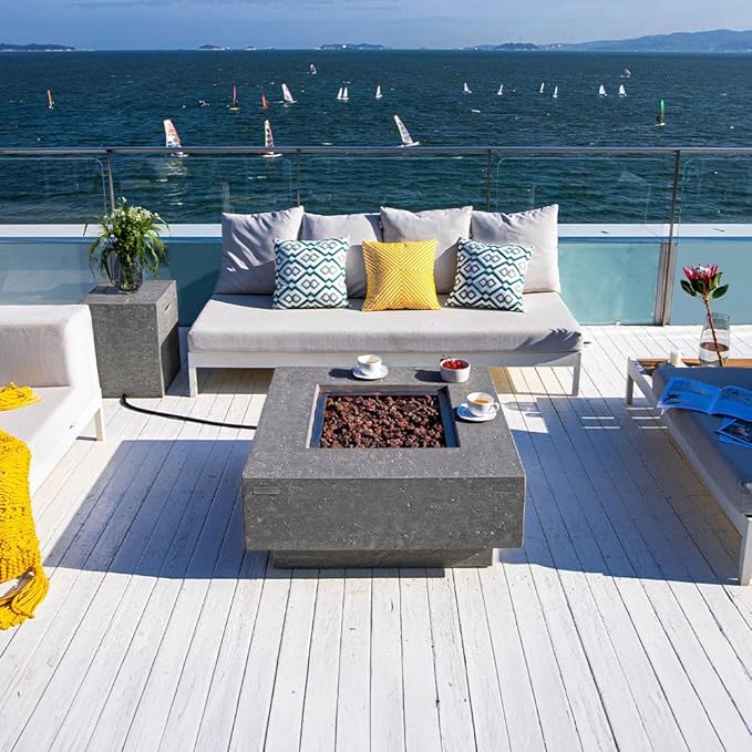 Manhattan Concrete Fire Pit 36" x 36" Outdoor Patio Firepit Includes Lava Rocks Modern Fire Pits & Outdoor Fireplaces for Garden, Deck, Indoor & Outdoor Heating