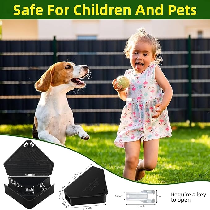 8 Pcs Mouse Bait Station with Keys Indoor Outdoor for Rats Mice Rodents, Reusable Mouse Poisoning Bait Blocks, Friendly for Children & Pets (Black)