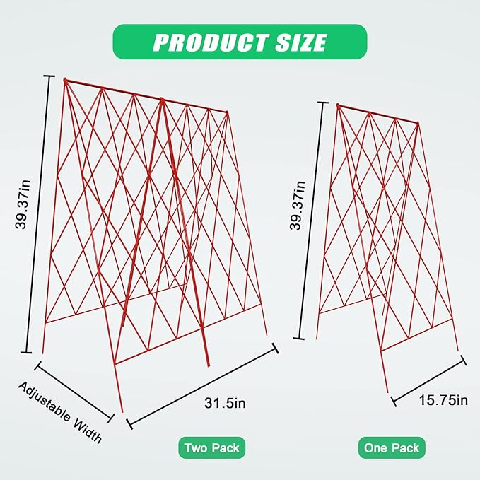 DoCred Red A-Frame Metal Garden Trellis, 2 Pack, PVC-Coated Steel, Perfect for Cucumbers, Squash, Peas, Flowering Vines
