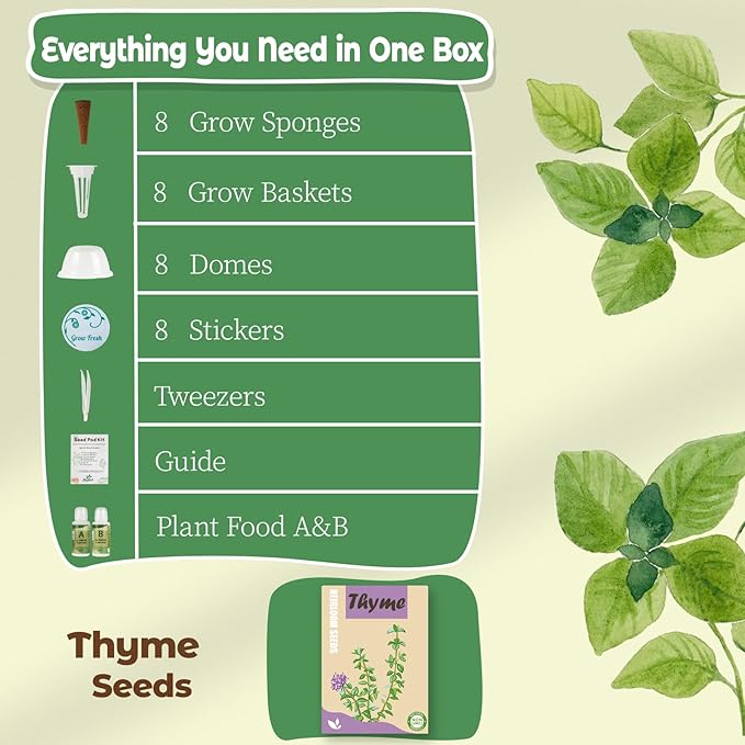 Herb Seed Pods Kit Hydroponic - Refill Pod for All Indoor Garden, 8 Grow Pods with Seeds of Thyme, Compatible with All Hydroponics Growing Systems