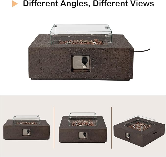 SUNBURY Outdoor Propane Gas Fire Pit Table, 35 Inch Square Outdoor Firepit Table, 50000 BTU Fire Table for Patio Set, Brown