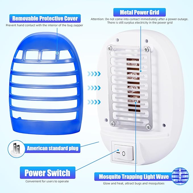 Indoor Bug Zapper Plug in, Electronic Mosquito Zapper Ultimate Fly Zapper Lamp for Bug Insect for Home,Bedroom, Living Room,Office Insect Trap, Pack of 4, Blue ﻿