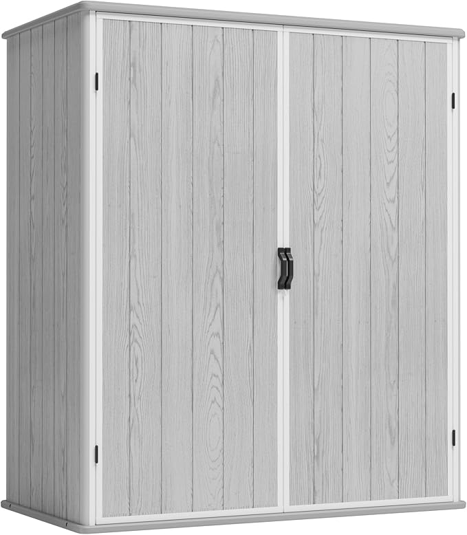 Greesum 5x3FT Plastic Outdoor Storage Shed with Floor, Resin Storaged Sheds with Lockable Door, Window & Vent, All-Weather Tool Sheds for Garden, Backyard, Pool Supplies, Light Gray (4.7×2.5FT)