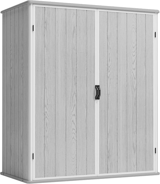 Greesum 5x3FT Plastic Outdoor Storage Shed with Floor, Resin Storaged Sheds with Lockable Door, Window & Vent, All-Weather Tool Sheds for Garden, Backyard, Pool Supplies, Light Gray (4.7×2.5FT)