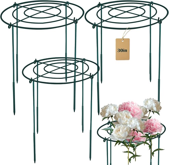 3Set Metal Peony Grid Cages, 30"H X 14"D Large Flower Support Cages Grow Through Hoop Ring Peony Stakes Garden Plant Support Rings Heavy Duty Plant Braces Peonies Structure for Outdoor Plants Blossoms