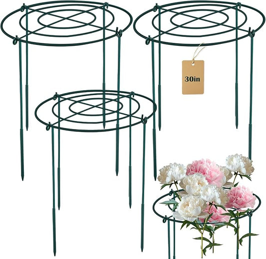 3Set Metal Peony Grid Cages, 30"H X 14"D Large Flower Support Cages Grow Through Hoop Ring Peony Stakes Garden Plant Support Rings Heavy Duty Plant Braces Peonies Structure for Outdoor Plants Blossoms