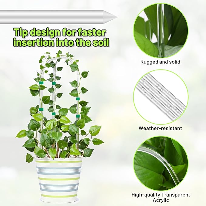 6 Pack U-Shape Acrylic Plant Trellis for Indoor Climbing Plants, 16 Inch Small Plant Trellis, Potted Plant Climber Support for Pothos, Vine Ivy, Houseplant