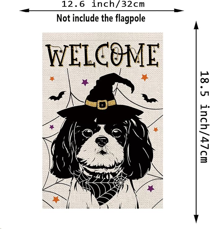Halloween Garden Flag Shih Tzu Cobweb Bats Double Sided Vertical Welcome Flag Seasonal Holiday Outdoor Yard Lawn Party Decorations 12.5 x 18 Inch