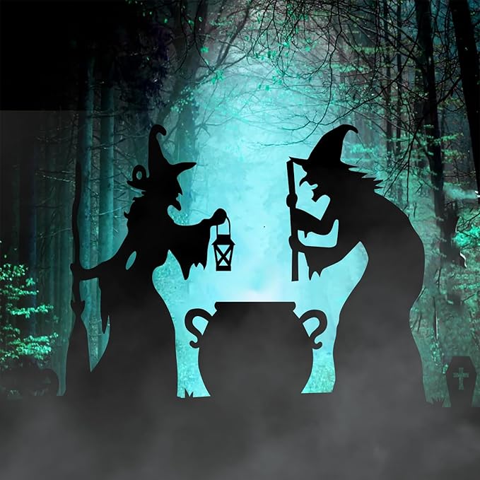 5FT Large Outdoor Witch Silhouette Halloween Decorations, Spooky Halloween Witch, Black Cat and Cauldron Set, Scary Yard Decor for Home, Party, Waterproof, Durable and Easy Setup with Stakes