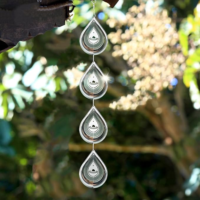 Water Droplets Bird Scare Discs Set-Highly Reflective Double-Sided Bird Reflectors, Extra Sparkly Metal Wind Spinner Outdoor Garden Decor, Decorations to Scare Away Yard Birds